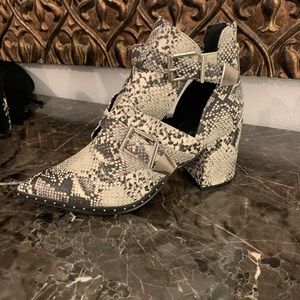 Snakeskin Studded Open Booties